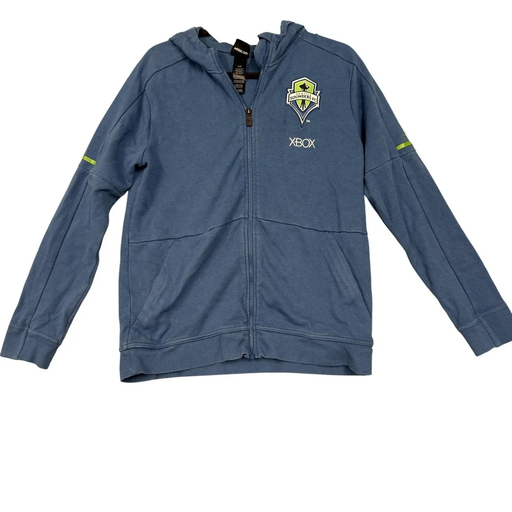 Seattle Sounders FC Sweatshirt Youth Large Boys Blue MLS Soccer Full Zip Adidas